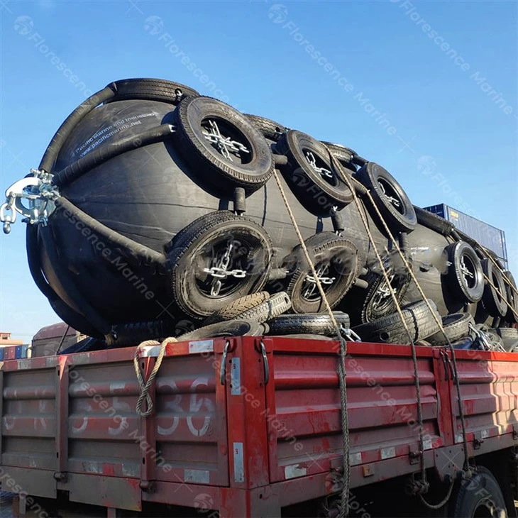 Inflating pneumatic fender loading to ship